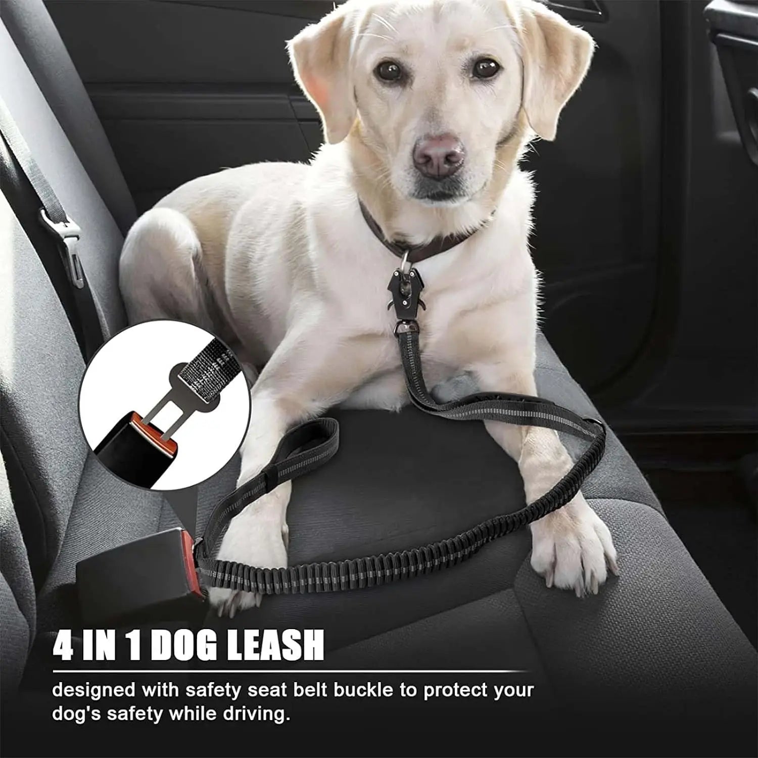 Reflective Shock Absorbing Pet Leads with Car Seatbelt for Large Dogs