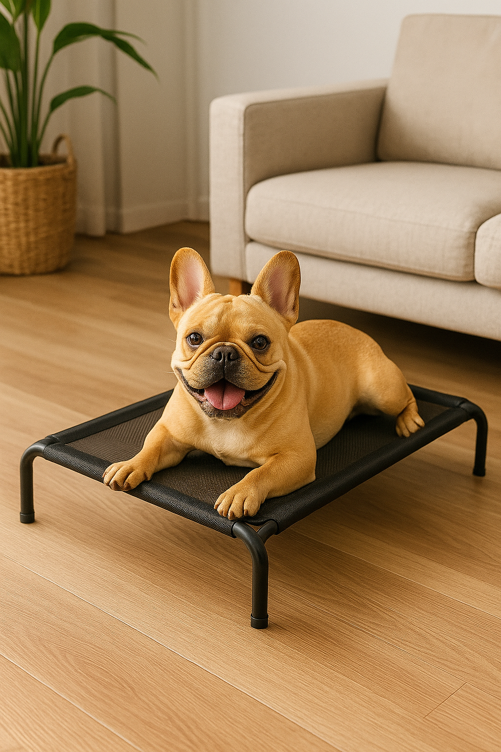 Raised dog bed for in or outdoors