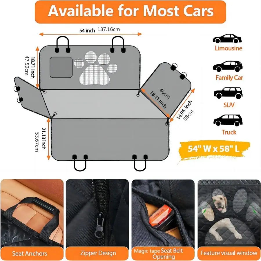 Waterproof back seat cover for dogs