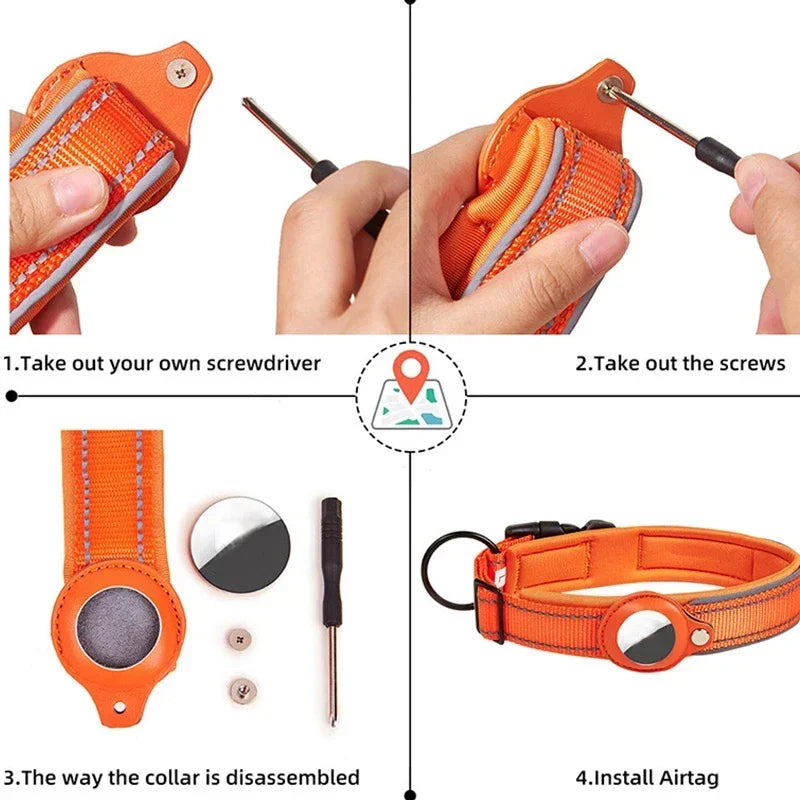 Waterproof Anti-Lost Dog Collar Padded Collars with AirTag Holder