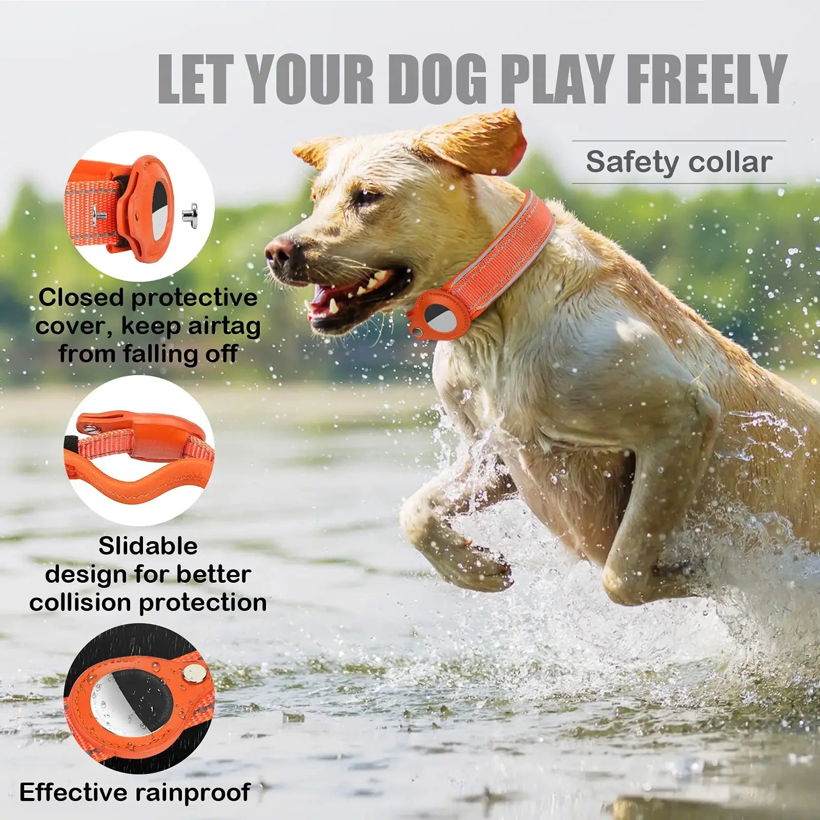 Waterproof Anti-Lost Dog Collar Padded Collars with AirTag Holder