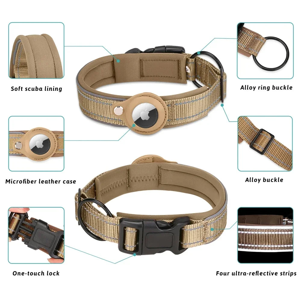 Waterproof Anti-Lost Dog Collar Padded Collars with AirTag Holder